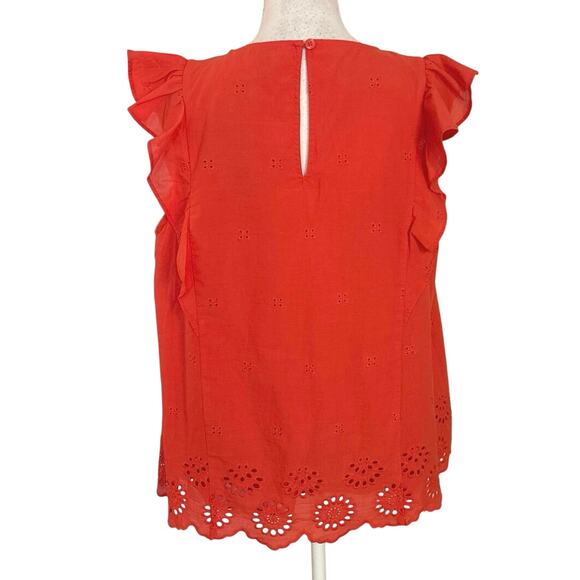 Kate Spade Size L Orange Eyelet Ruffle Top Blouse - Picture 4 of 6